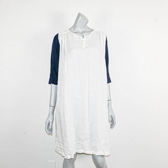Vlas Blomme Japan Kotrijk Linen Pinstripe Sleeve Color Combination dress sz 1 - Picture 1 of 9